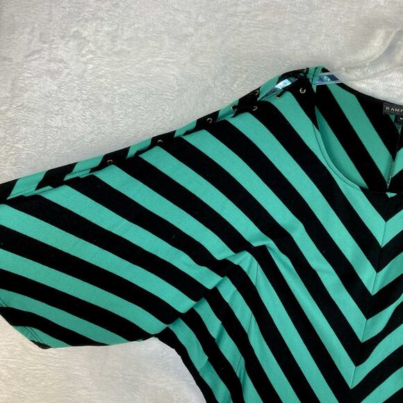 Rampage Womens M Kelly Green Black Striped Y2K Emo Lace Up Top Blouse Goth - Picture 4 of 9